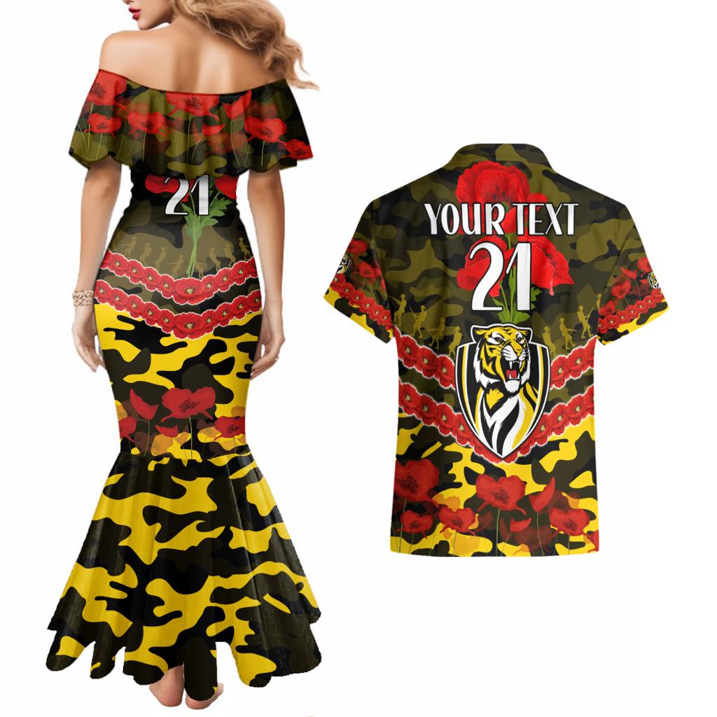 Custom Richmond Tigers Football Couples Matching Mermaid Dress and Hawaiian Shirt ANZAC Lest We Forget