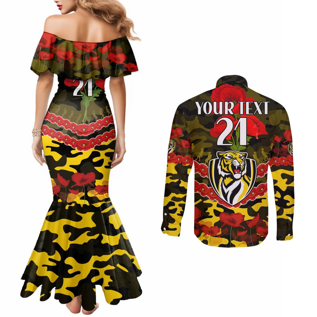 Custom Richmond Tigers Football Couples Matching Mermaid Dress and Long Sleeve Button Shirt ANZAC Lest We Forget