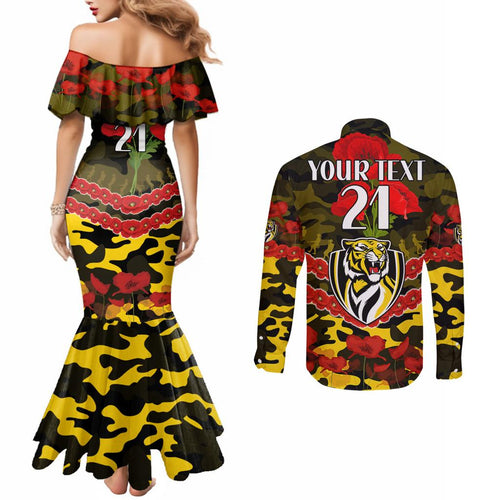 Custom Richmond Tigers Football Couples Matching Mermaid Dress and Long Sleeve Button Shirt ANZAC Lest We Forget