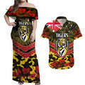 Custom Richmond Tigers Football Couples Matching Off Shoulder Maxi Dress and Hawaiian Shirt ANZAC Lest We Forget