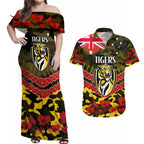 Custom Richmond Tigers Football Couples Matching Off Shoulder Maxi Dress and Hawaiian Shirt ANZAC Lest We Forget