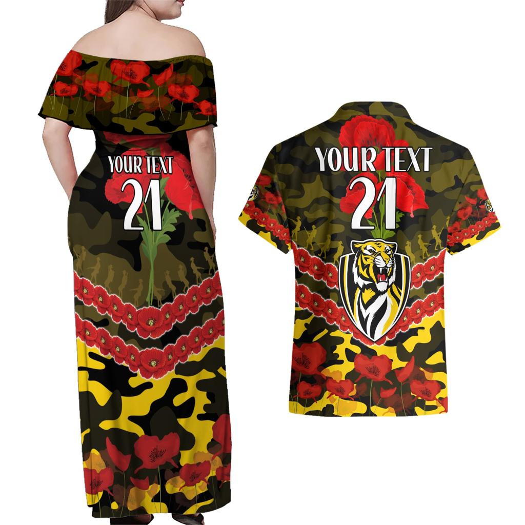 Custom Richmond Tigers Football Couples Matching Off Shoulder Maxi Dress and Hawaiian Shirt ANZAC Lest We Forget