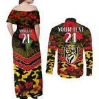 Custom Richmond Tigers Football Couples Matching Off Shoulder Maxi Dress and Long Sleeve Button Shirt ANZAC Lest We Forget