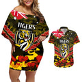 Custom Richmond Tigers Football Couples Matching Off Shoulder Short Dress and Hawaiian Shirt ANZAC Lest We Forget