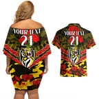 Custom Richmond Tigers Football Couples Matching Off Shoulder Short Dress and Hawaiian Shirt ANZAC Lest We Forget
