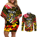 Custom Richmond Tigers Football Couples Matching Off Shoulder Short Dress and Long Sleeve Button Shirt ANZAC Lest We Forget