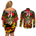 Custom Richmond Tigers Football Couples Matching Off Shoulder Short Dress and Long Sleeve Button Shirt ANZAC Lest We Forget