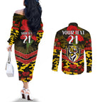 Custom Richmond Tigers Football Couples Matching Off The Shoulder Long Sleeve Dress and Long Sleeve Button Shirt ANZAC Lest We Forget