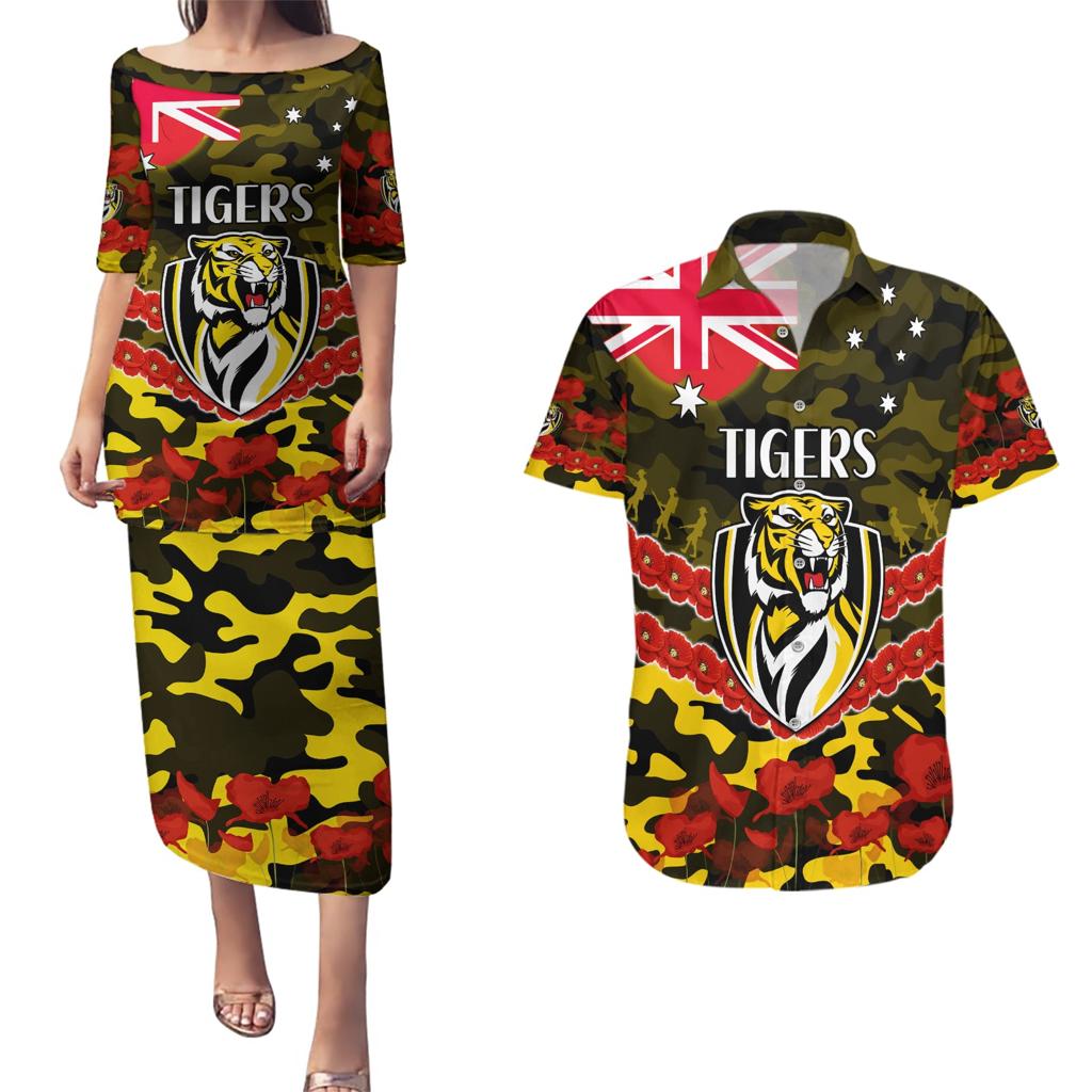 Custom Richmond Tigers Football Couples Matching Puletasi and Hawaiian Shirt ANZAC Lest We Forget