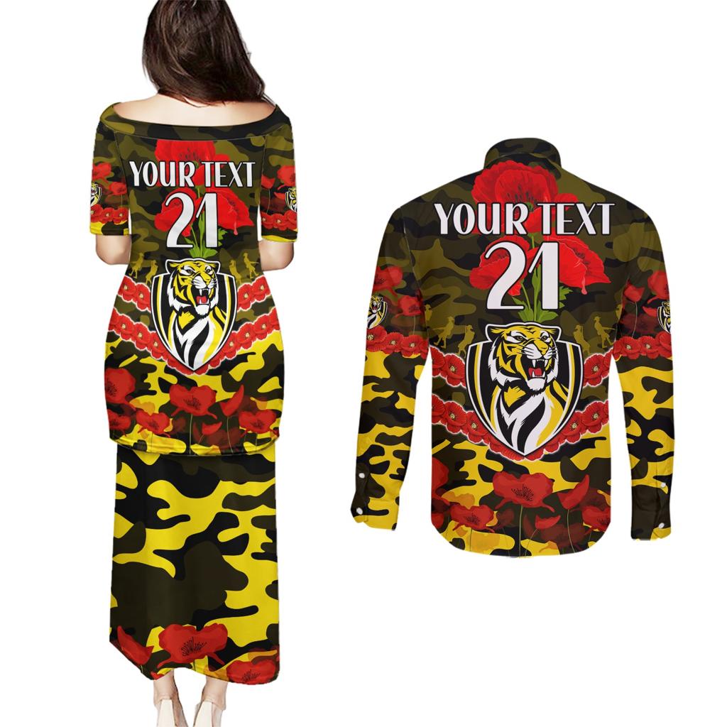 Custom Richmond Tigers Football Couples Matching Puletasi and Long Sleeve Button Shirt ANZAC Lest We Forget