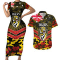 Custom Richmond Tigers Football Couples Matching Short Sleeve Bodycon Dress and Hawaiian Shirt ANZAC Lest We Forget