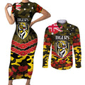 Custom Richmond Tigers Football Couples Matching Short Sleeve Bodycon Dress and Long Sleeve Button Shirt ANZAC Lest We Forget