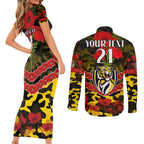 Custom Richmond Tigers Football Couples Matching Short Sleeve Bodycon Dress and Long Sleeve Button Shirt ANZAC Lest We Forget