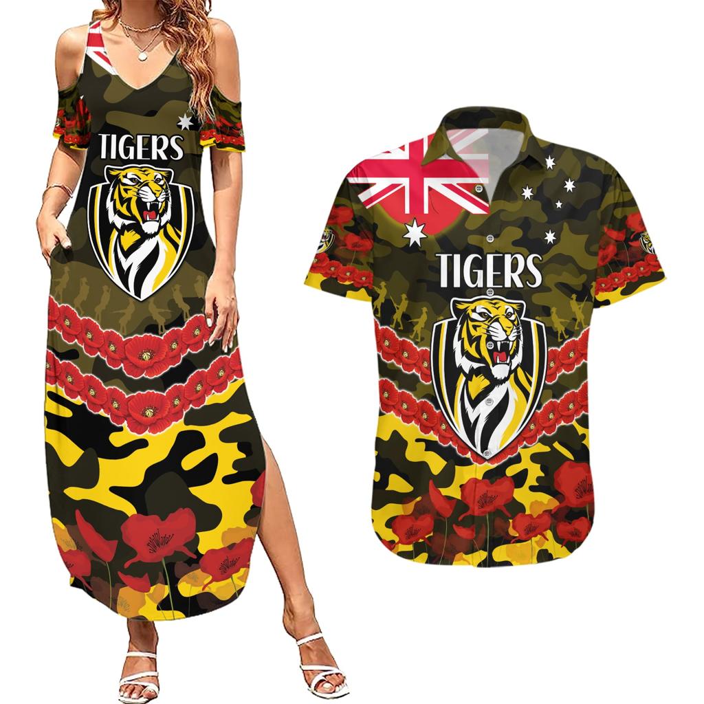 Custom Richmond Tigers Football Couples Matching Summer Maxi Dress and Hawaiian Shirt ANZAC Lest We Forget
