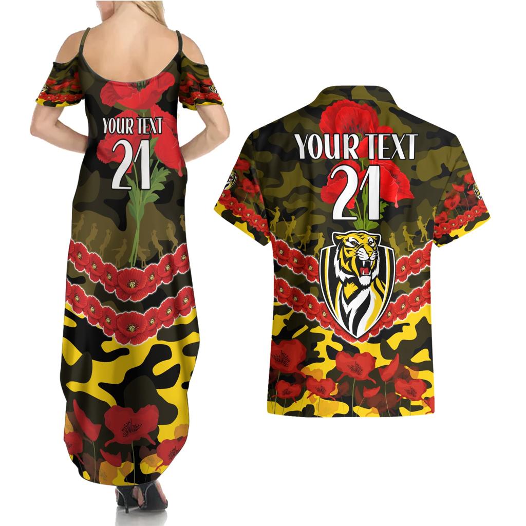 Custom Richmond Tigers Football Couples Matching Summer Maxi Dress and Hawaiian Shirt ANZAC Lest We Forget