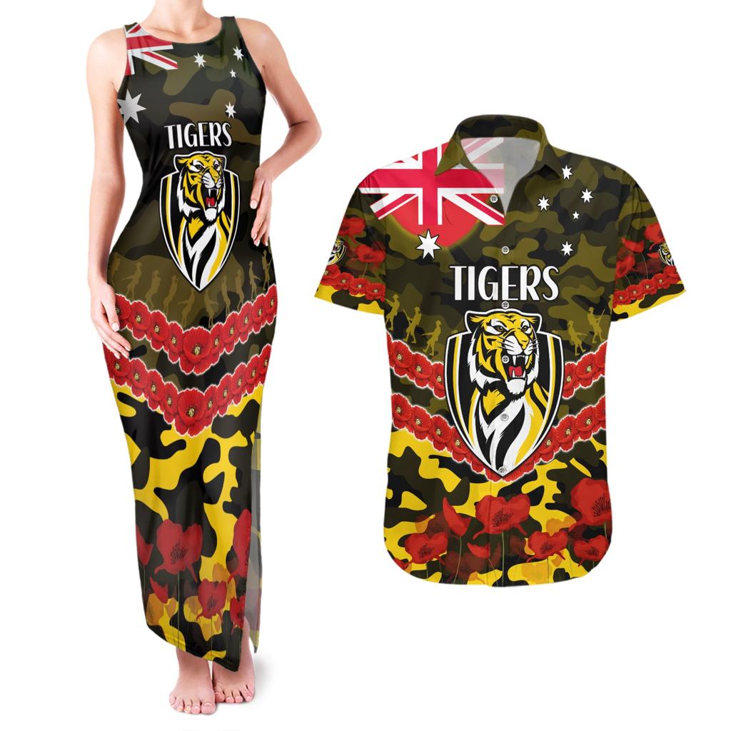 Custom Richmond Tigers Football Couples Matching Tank Maxi Dress and Hawaiian Shirt ANZAC Lest We Forget