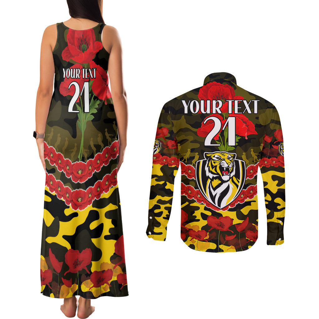 Custom Richmond Tigers Football Couples Matching Tank Maxi Dress and Long Sleeve Button Shirt ANZAC Lest We Forget