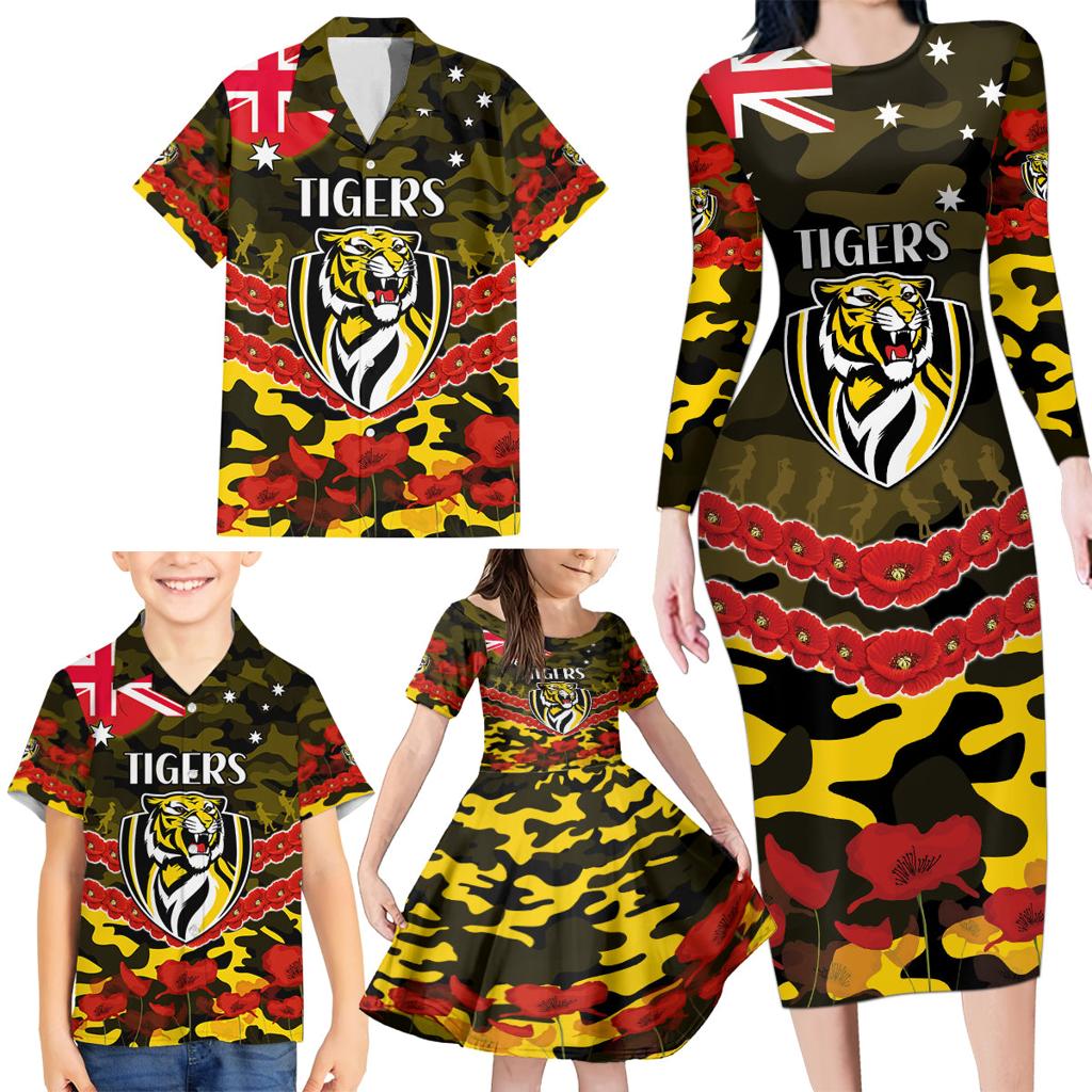 Custom Richmond Tigers Football Family Matching Long Sleeve Bodycon Dress and Hawaiian Shirt ANZAC Lest We Forget