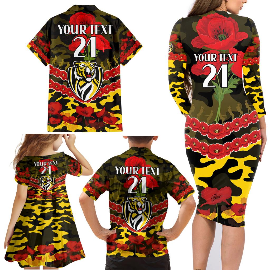 Custom Richmond Tigers Football Family Matching Long Sleeve Bodycon Dress and Hawaiian Shirt ANZAC Lest We Forget
