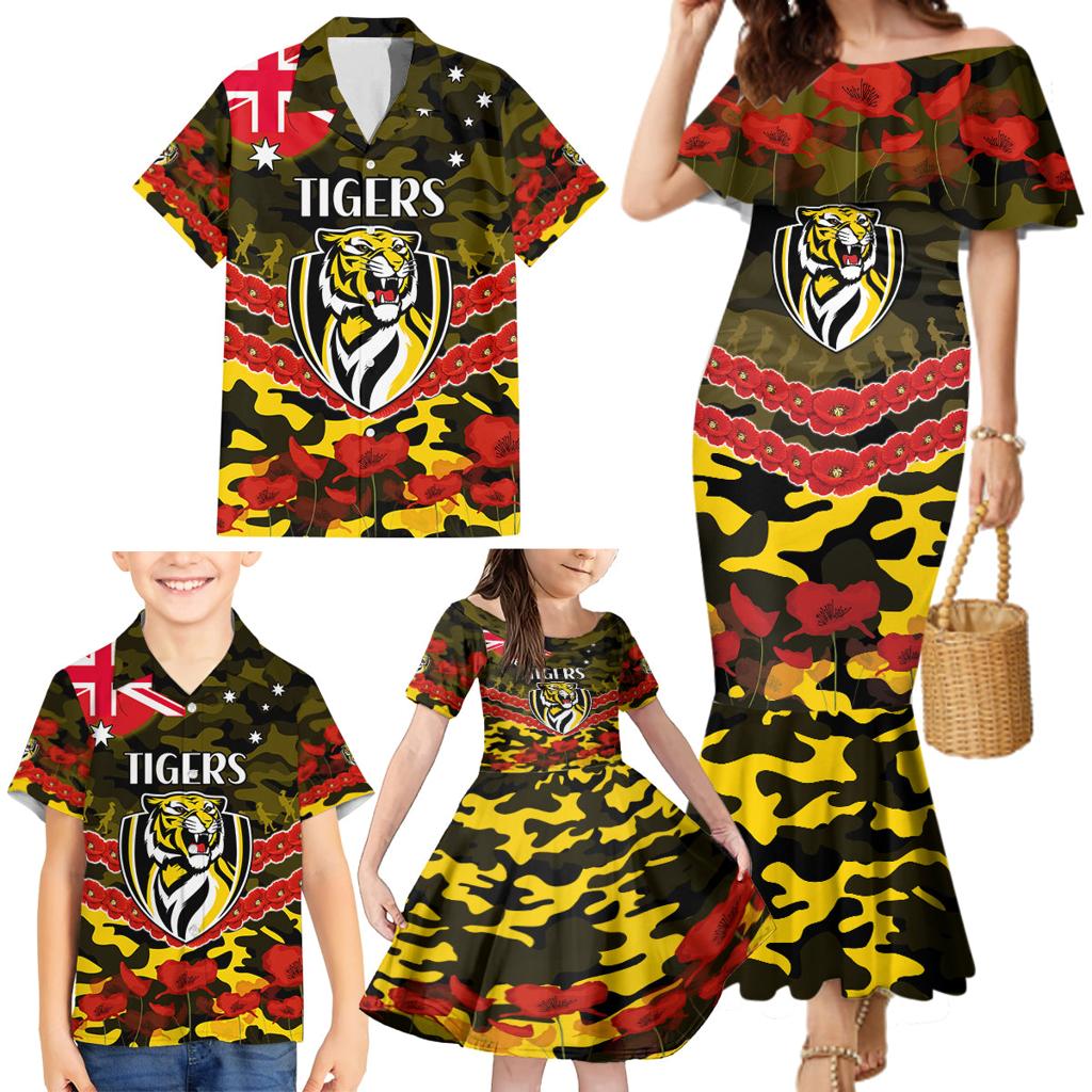 Custom Richmond Tigers Football Family Matching Mermaid Dress and Hawaiian Shirt ANZAC Lest We Forget