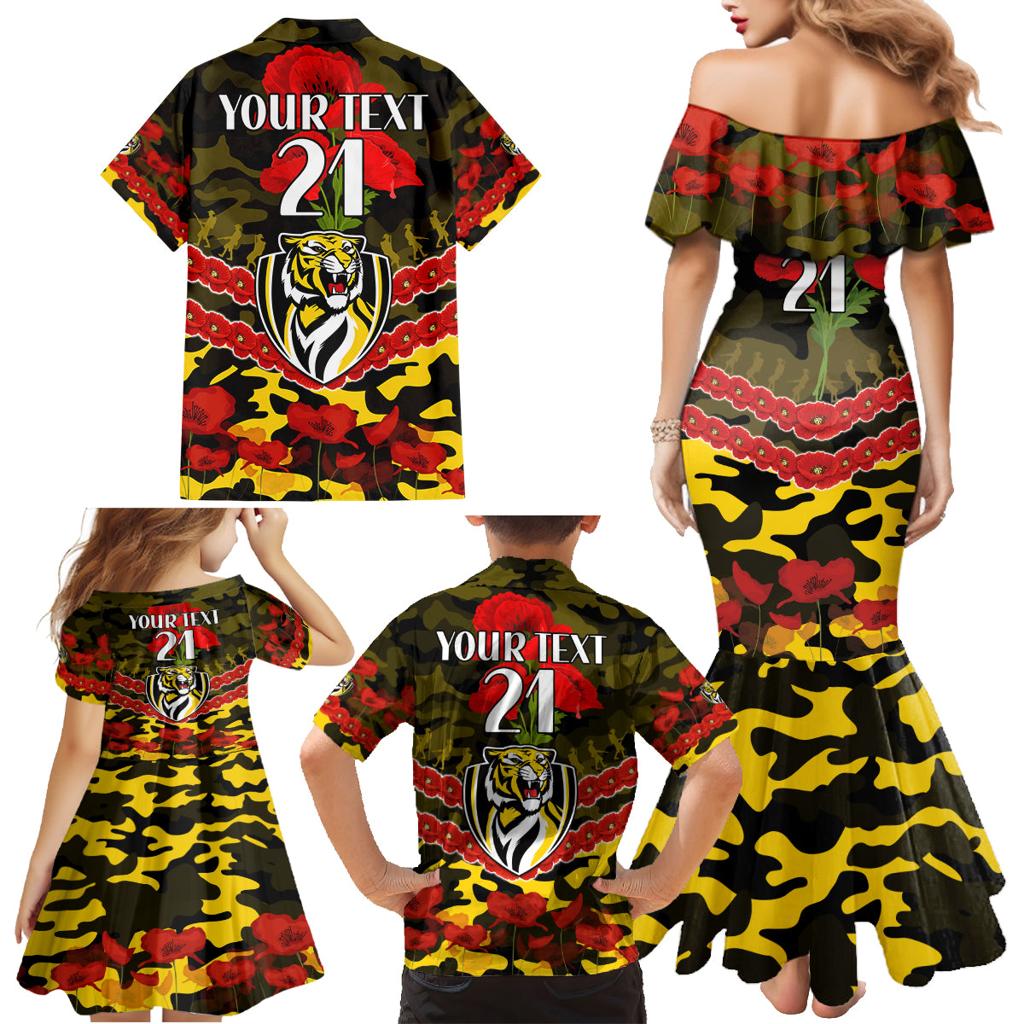 Custom Richmond Tigers Football Family Matching Mermaid Dress and Hawaiian Shirt ANZAC Lest We Forget