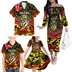 Custom Richmond Tigers Football Family Matching Off The Shoulder Long Sleeve Dress and Hawaiian Shirt ANZAC Lest We Forget