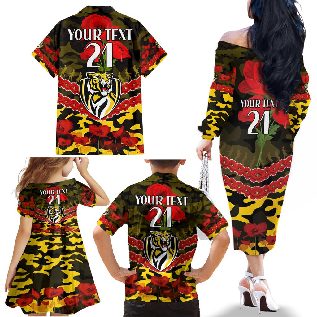 Custom Richmond Tigers Football Family Matching Off The Shoulder Long Sleeve Dress and Hawaiian Shirt ANZAC Lest We Forget
