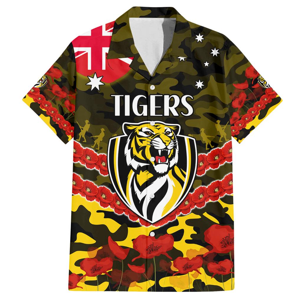 Custom Richmond Tigers Football Family Matching Off The Shoulder Long Sleeve Dress and Hawaiian Shirt ANZAC Lest We Forget