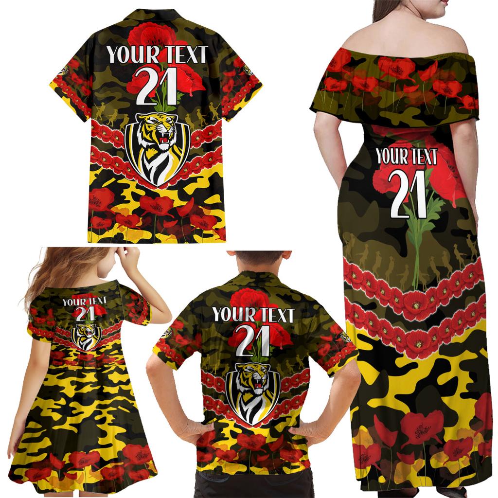 Custom Richmond Tigers Football Family Matching Off Shoulder Maxi Dress and Hawaiian Shirt ANZAC Lest We Forget