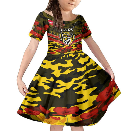 Custom Richmond Tigers Football Family Matching Off Shoulder Short Dress and Hawaiian Shirt ANZAC Lest We Forget
