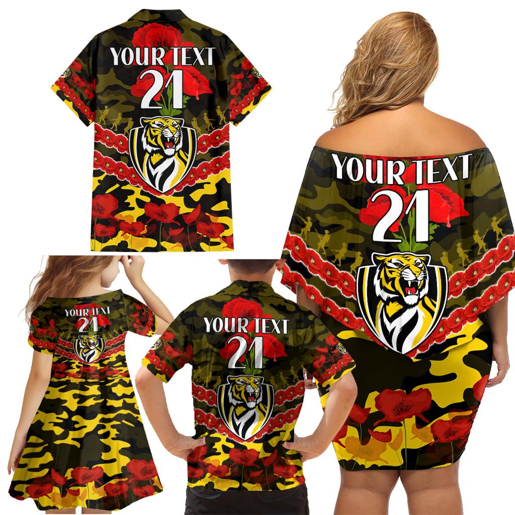 Custom Richmond Tigers Football Family Matching Off Shoulder Short Dress and Hawaiian Shirt ANZAC Lest We Forget