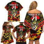 Custom Richmond Tigers Football Family Matching Off Shoulder Short Dress and Hawaiian Shirt ANZAC Lest We Forget