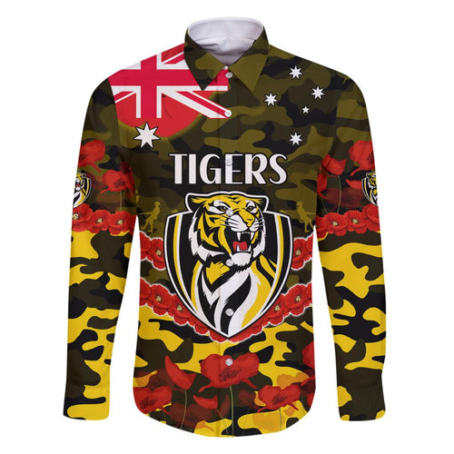 Custom Richmond Tigers Football Family Matching Off Shoulder Short Dress and Hawaiian Shirt ANZAC Lest We Forget