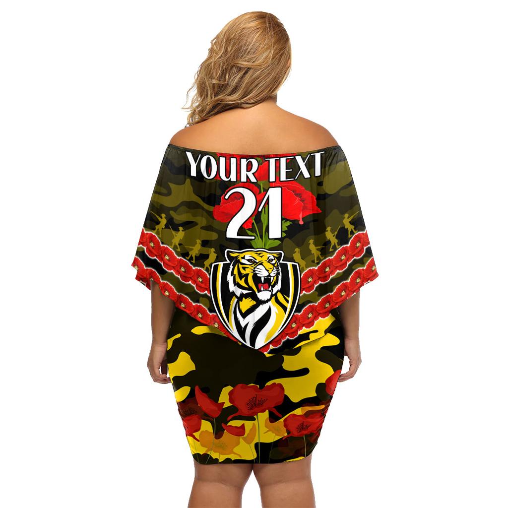 Custom Richmond Tigers Football Family Matching Off Shoulder Short Dress and Hawaiian Shirt ANZAC Lest We Forget