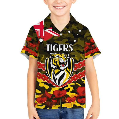 Custom Richmond Tigers Football Family Matching Off Shoulder Short Dress and Hawaiian Shirt ANZAC Lest We Forget