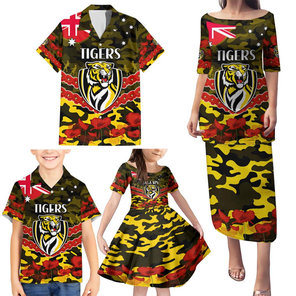 Custom Richmond Tigers Football Family Matching Puletasi and Hawaiian Shirt ANZAC Lest We Forget