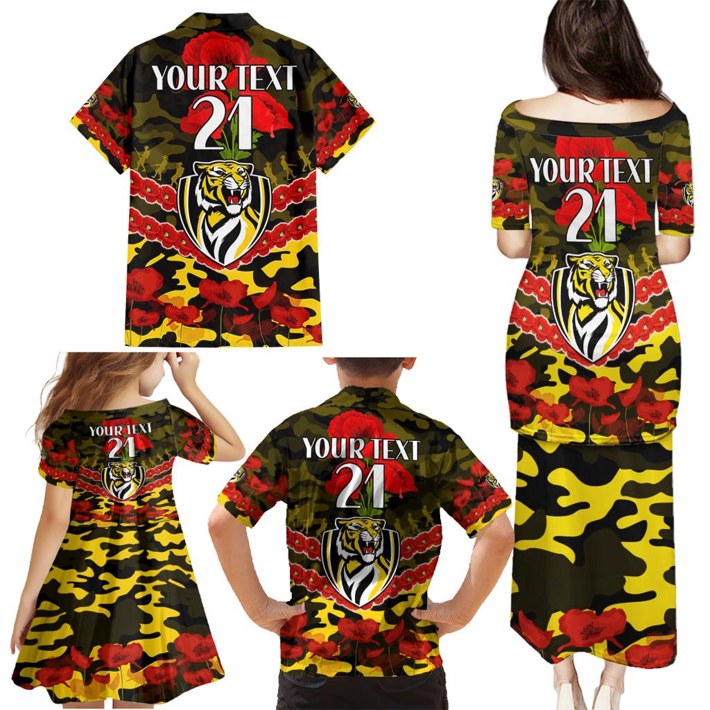 Custom Richmond Tigers Football Family Matching Puletasi and Hawaiian Shirt ANZAC Lest We Forget