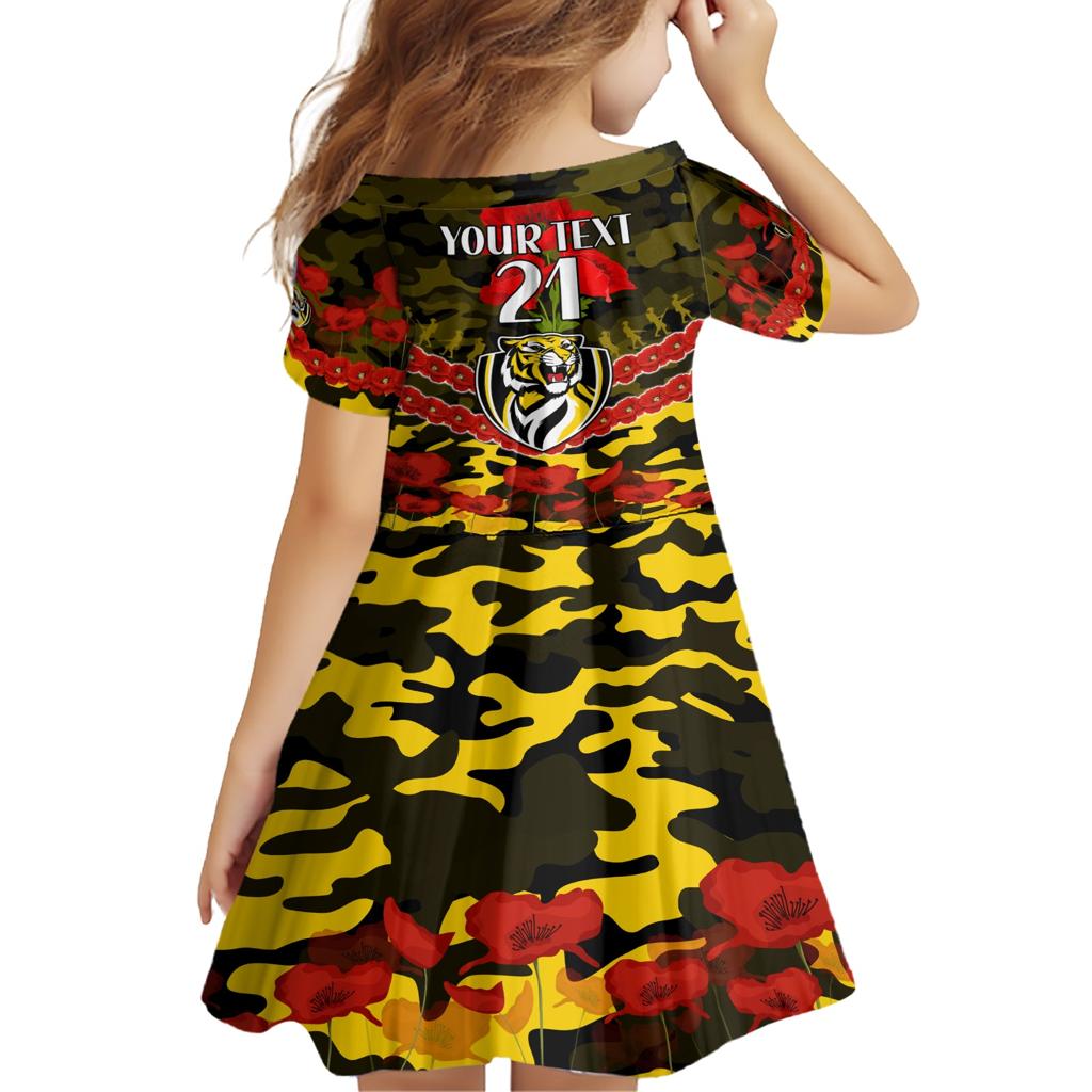 Custom Richmond Tigers Football Family Matching Short Sleeve Bodycon Dress and Hawaiian Shirt ANZAC Lest We Forget
