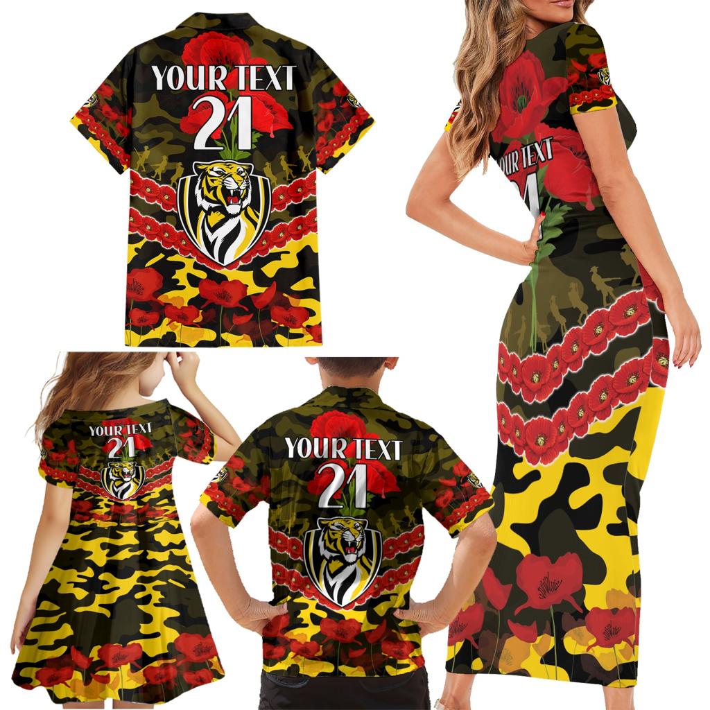 Custom Richmond Tigers Football Family Matching Short Sleeve Bodycon Dress and Hawaiian Shirt ANZAC Lest We Forget