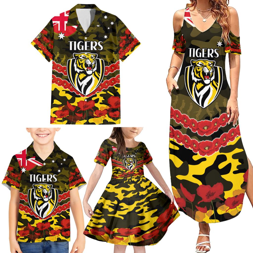 Custom Richmond Tigers Football Family Matching Summer Maxi Dress and Hawaiian Shirt ANZAC Lest We Forget