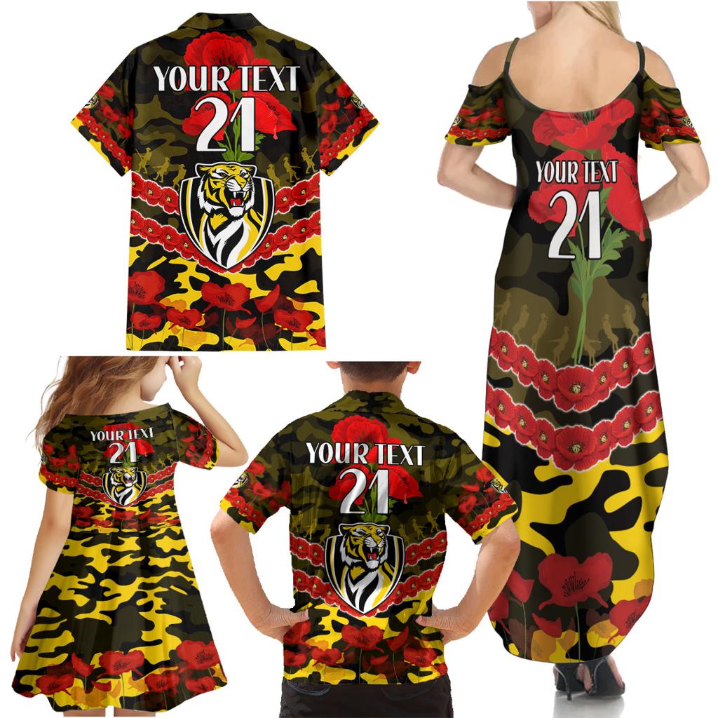 Custom Richmond Tigers Football Family Matching Summer Maxi Dress and Hawaiian Shirt ANZAC Lest We Forget