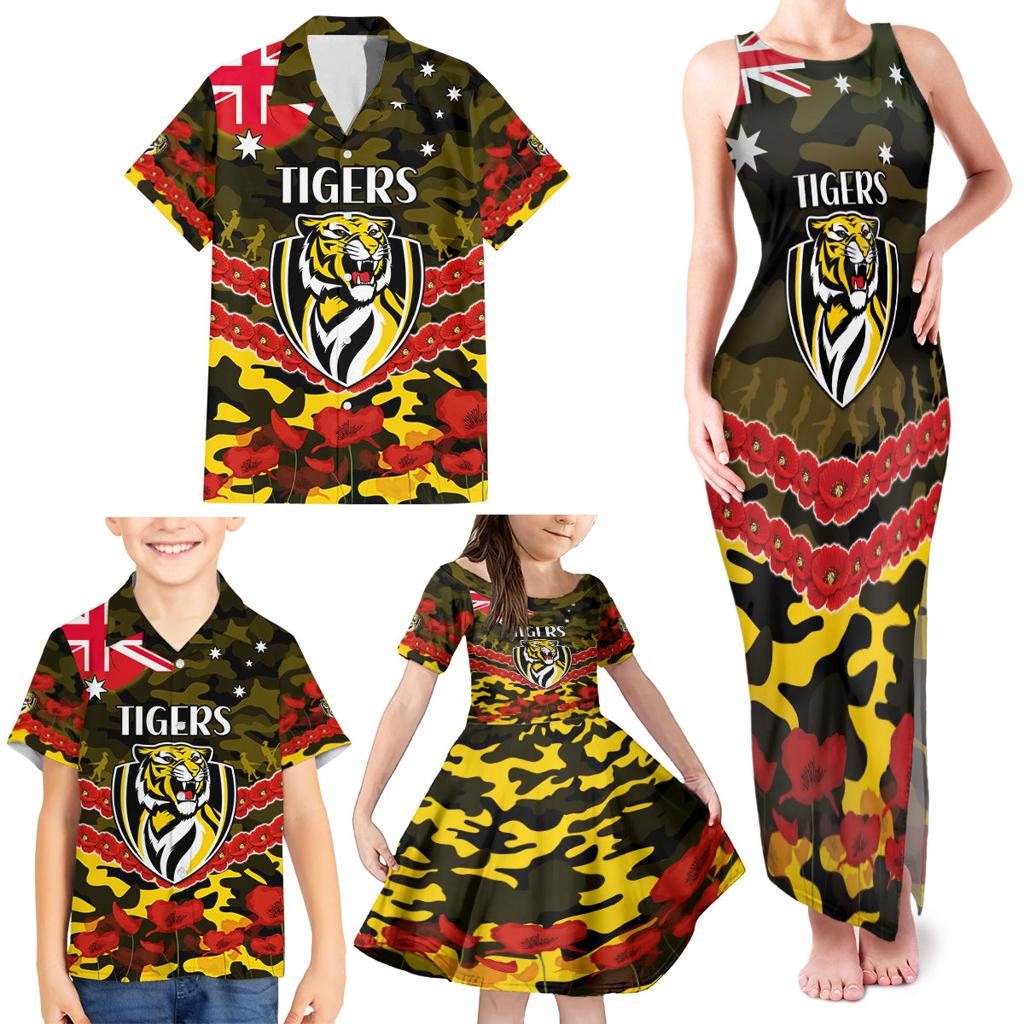 Custom Richmond Tigers Football Family Matching Tank Maxi Dress and Hawaiian Shirt ANZAC Lest We Forget