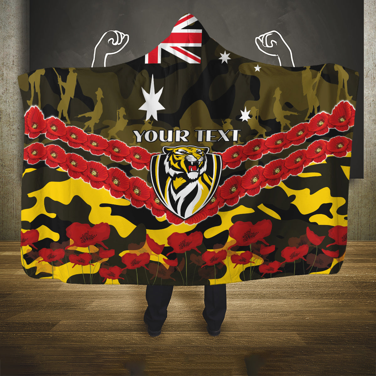 Custom Richmond Tigers Football Hooded Blanket ANZAC Lest We Forget