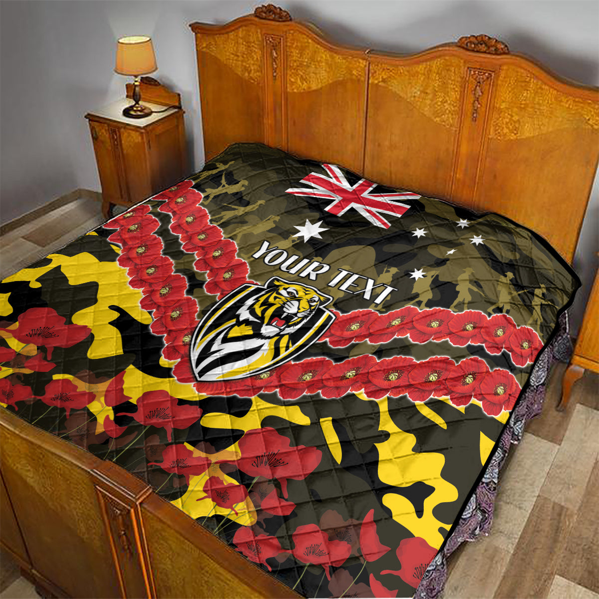 Custom Richmond Tigers Football Quilt ANZAC Lest We Forget