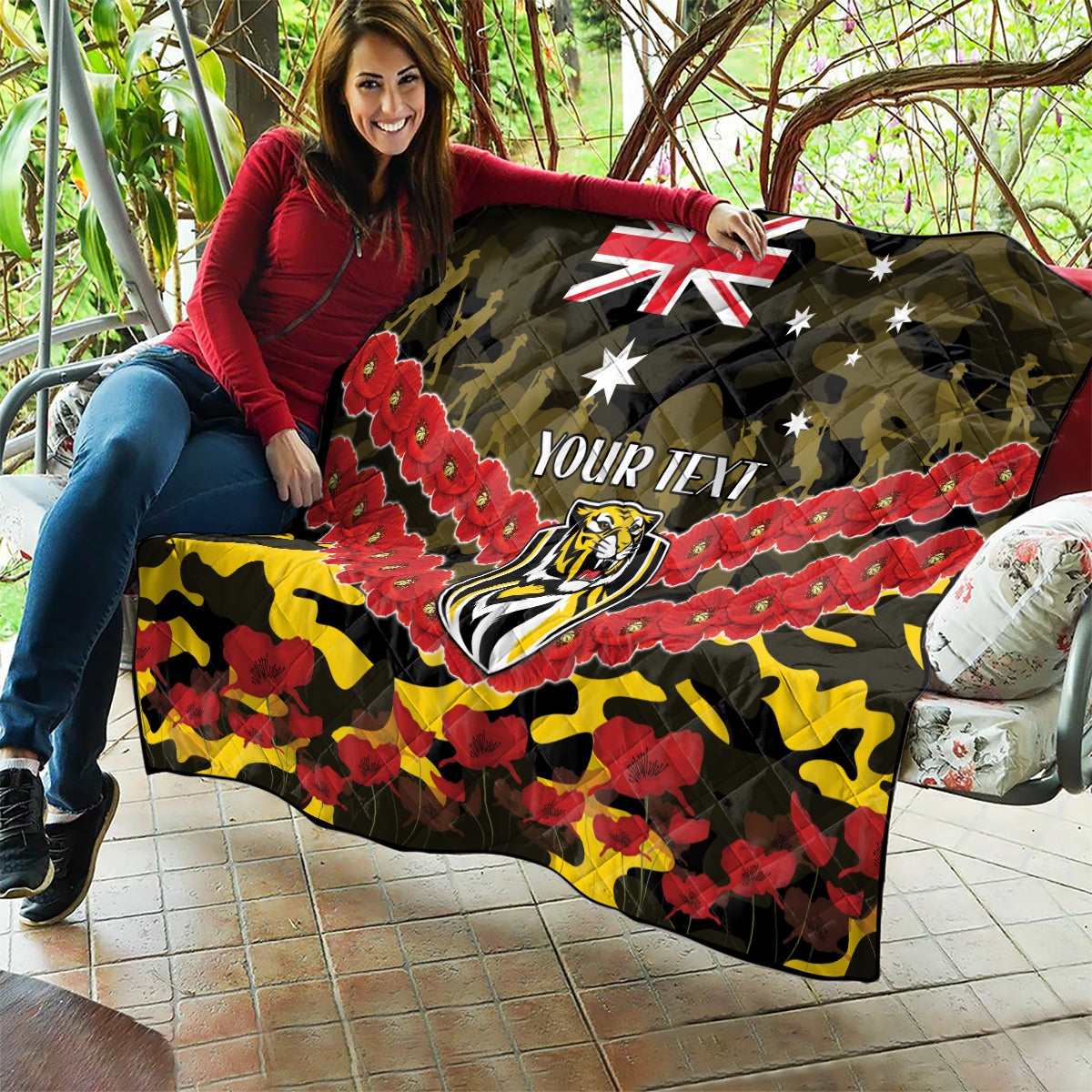 Custom Richmond Tigers Football Quilt ANZAC Lest We Forget