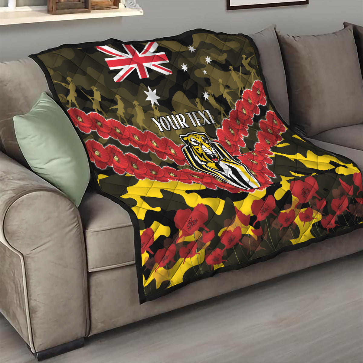 Custom Richmond Tigers Football Quilt ANZAC Lest We Forget