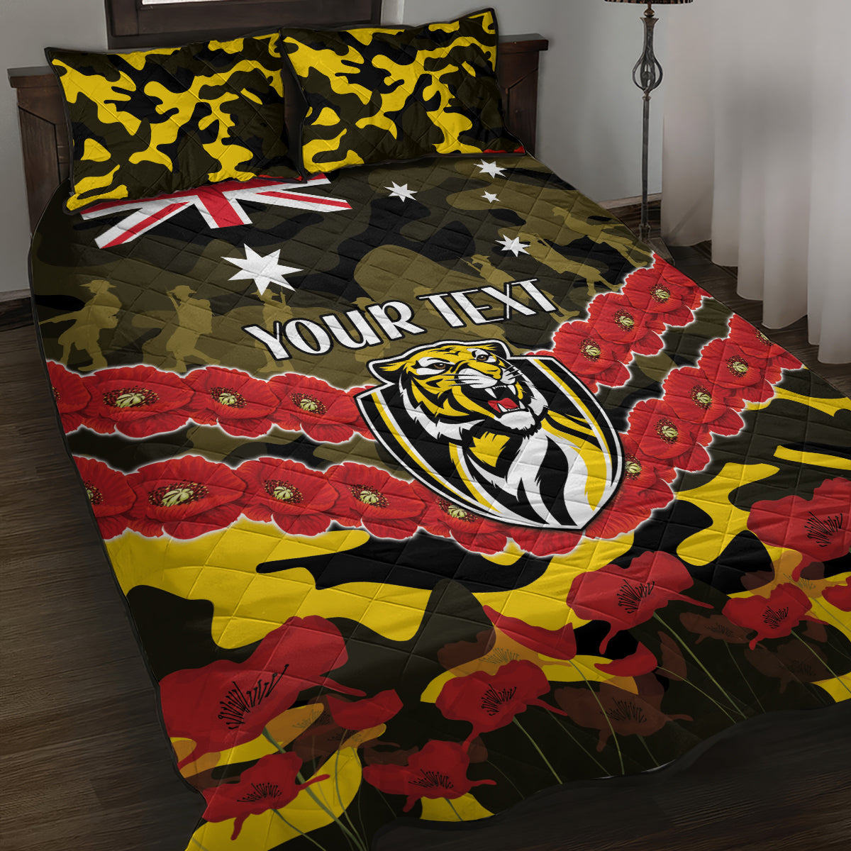 Custom Richmond Tigers Football Quilt Bed Set ANZAC Lest We Forget