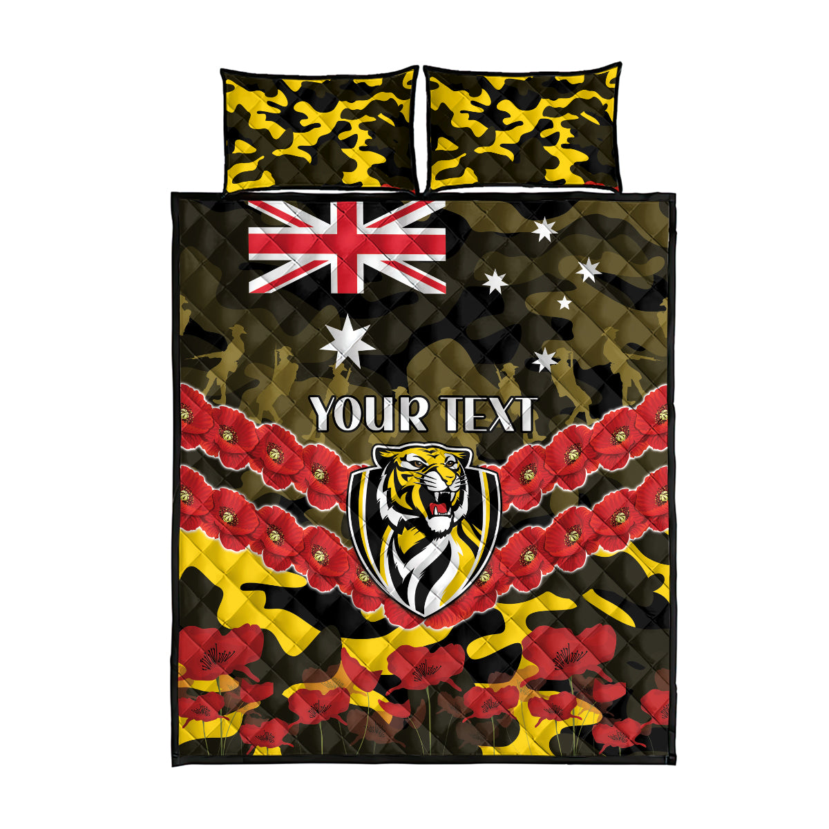 Custom Richmond Tigers Football Quilt Bed Set ANZAC Lest We Forget