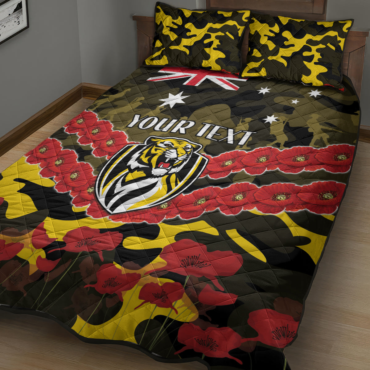 Custom Richmond Tigers Football Quilt Bed Set ANZAC Lest We Forget
