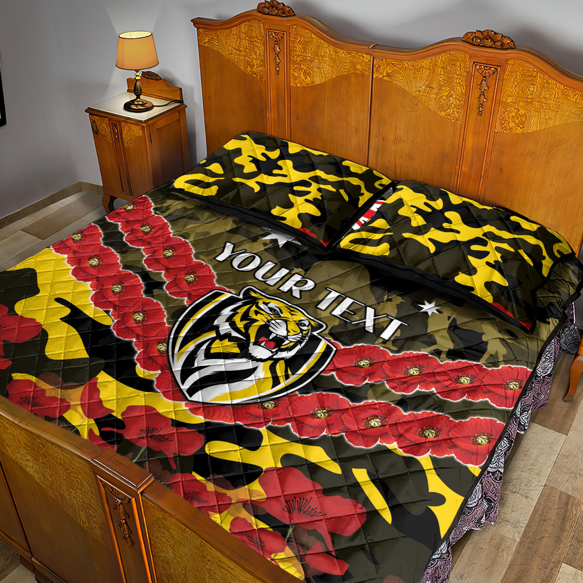 Custom Richmond Tigers Football Quilt Bed Set ANZAC Lest We Forget